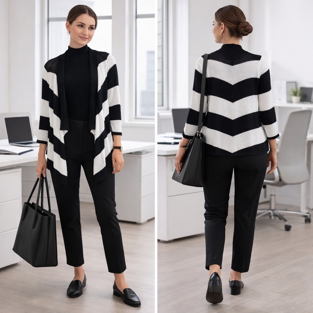 Rip Curl Cardigan Black/White Wide Stripe Open Front Small/8 Lagenlook Officecor
